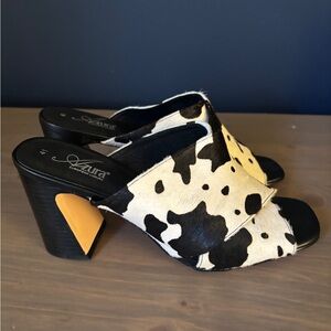 Azura Cow Print Block Heel Mules